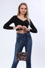 VOLGA MODEL OMUZ ÇANTASI Çiçek Koyu