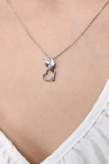 HOPIA MODEL KALP FİGÜRLÜ PIRLANTALI GÜMÜŞ KOLYE